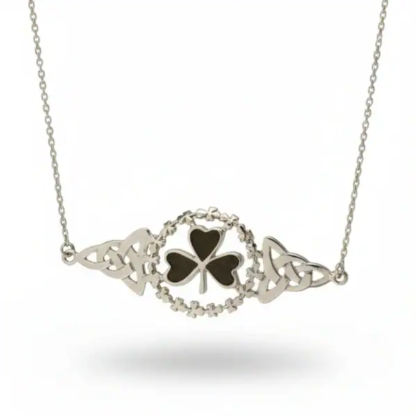 Connemara Marble Sterling Silver Shamrock Necklet - Connemara Marble