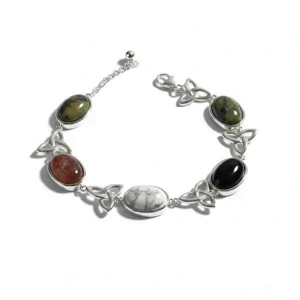 Sterling Silver Trinity Knot and Irish Marble Bracelet - Connemara Marble