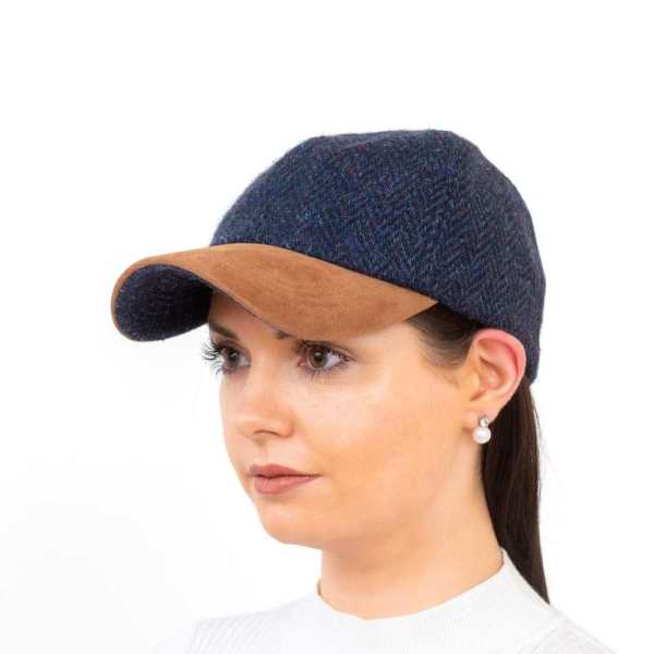 Donegal Tweed Baseball Cap – Navy Herringbone with Suede Peak - Hats | Caps | Clothing