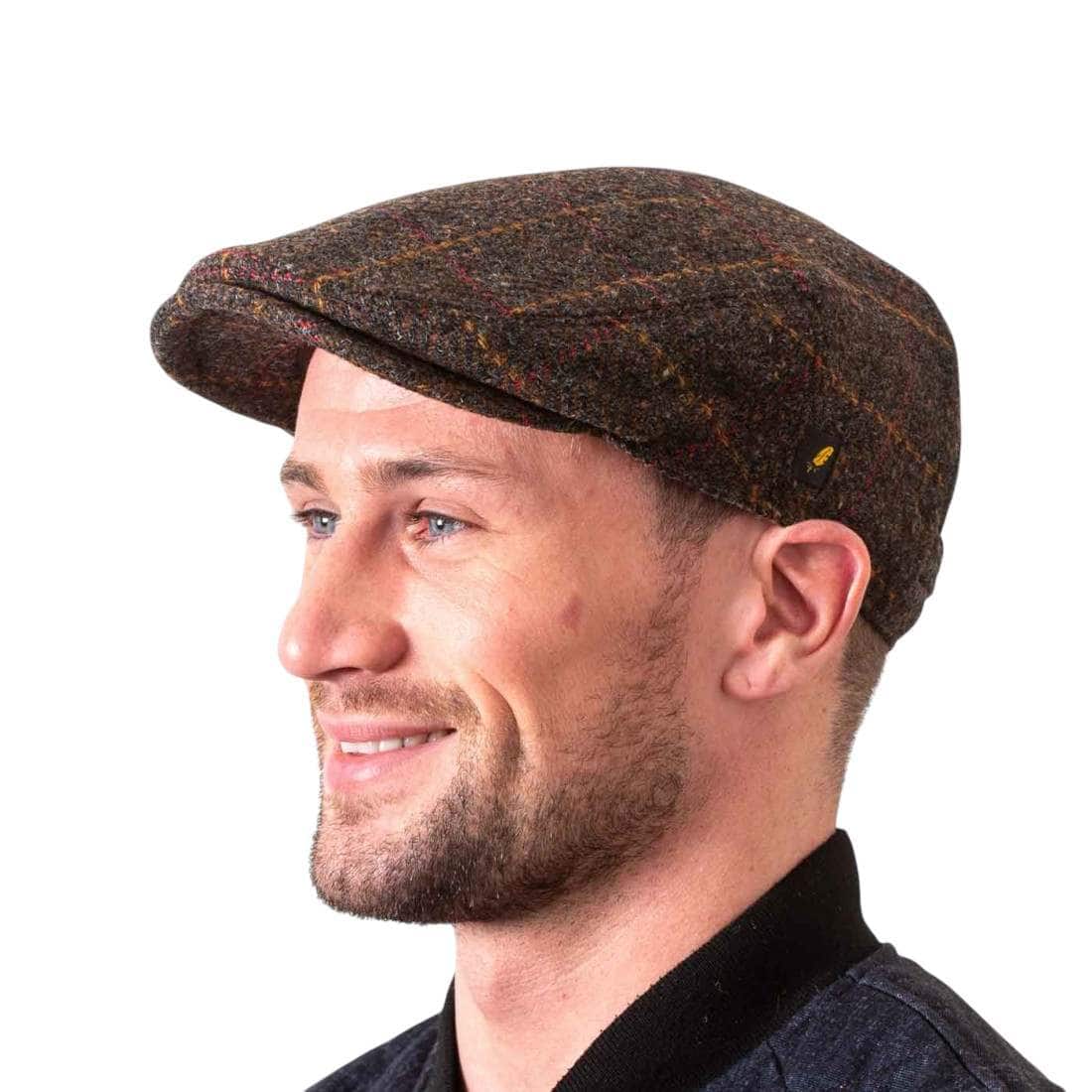 Brown Overcheck Donegal Tweed Dubliner Cap - Donegal Tweed