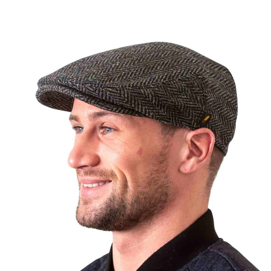 Charcoal Grey Herringbone Donegal Tweed Dubliner Cap - Donegal Tweed