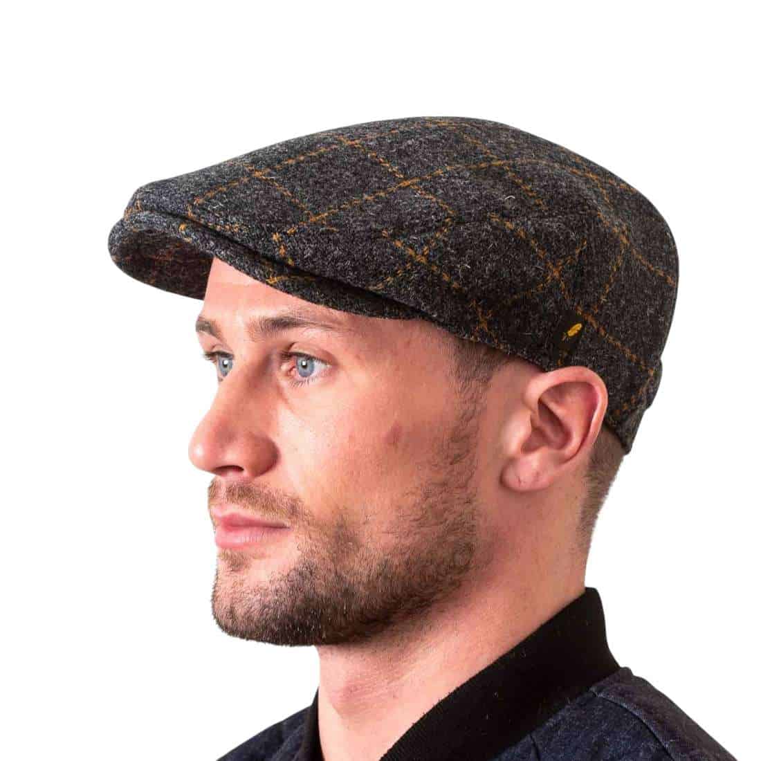 Charcoal Overcheck Donegal Tweed Dubliner Cap - Donegal Tweed