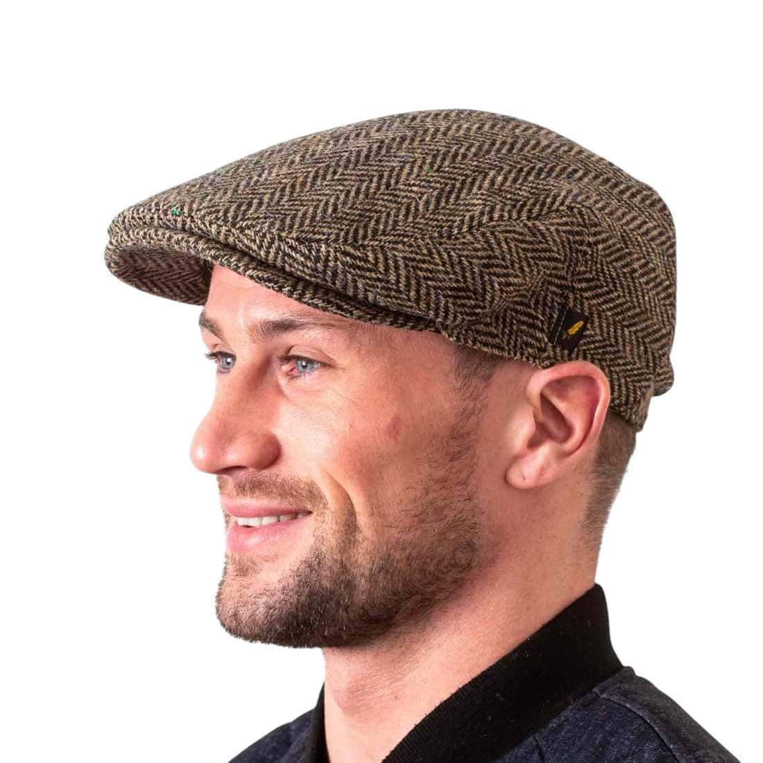 Pale Brown Herringbone Donegal Tweed Dubliner Cap - Donegal Tweed