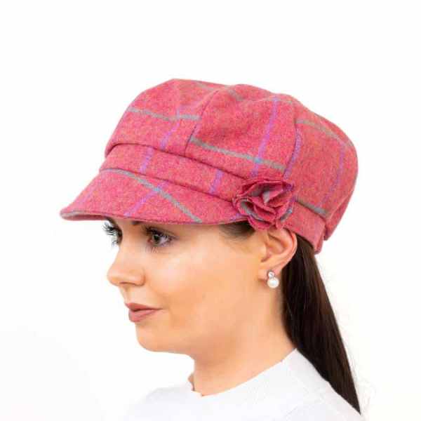Shannon Women’s Bakerboy Cap – Pink Check Tweed - Hats | Caps | Clothing