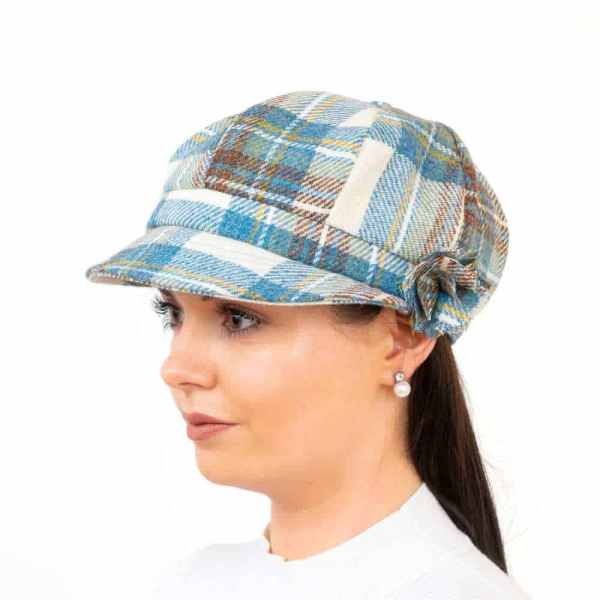 Shannon Women’s Cap – Muted Blue Check Tweed - Hats | Caps | Clothing