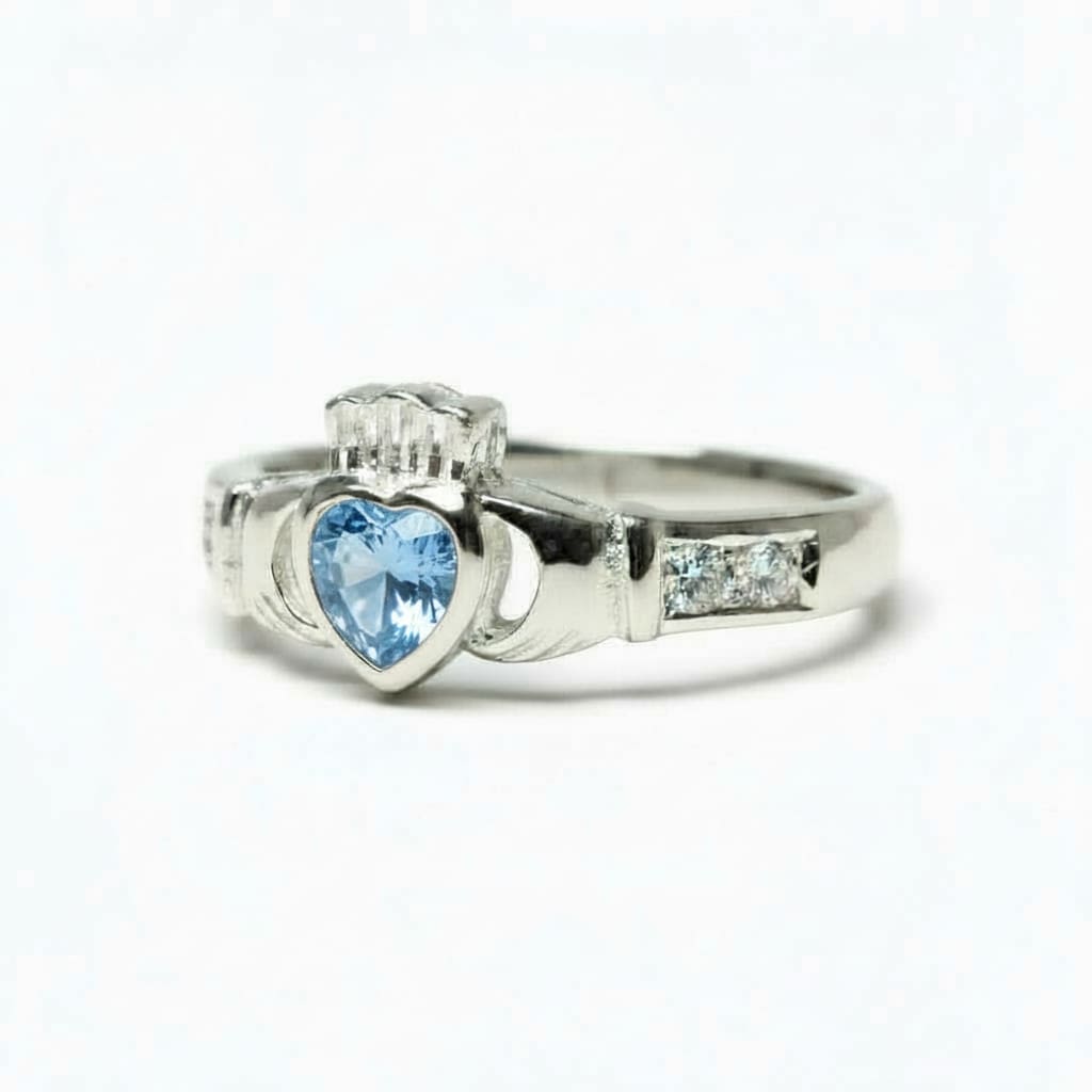 December – Sterling Silver Birthstone Claddagh Ring – Blue Topaz - Irish Gifts