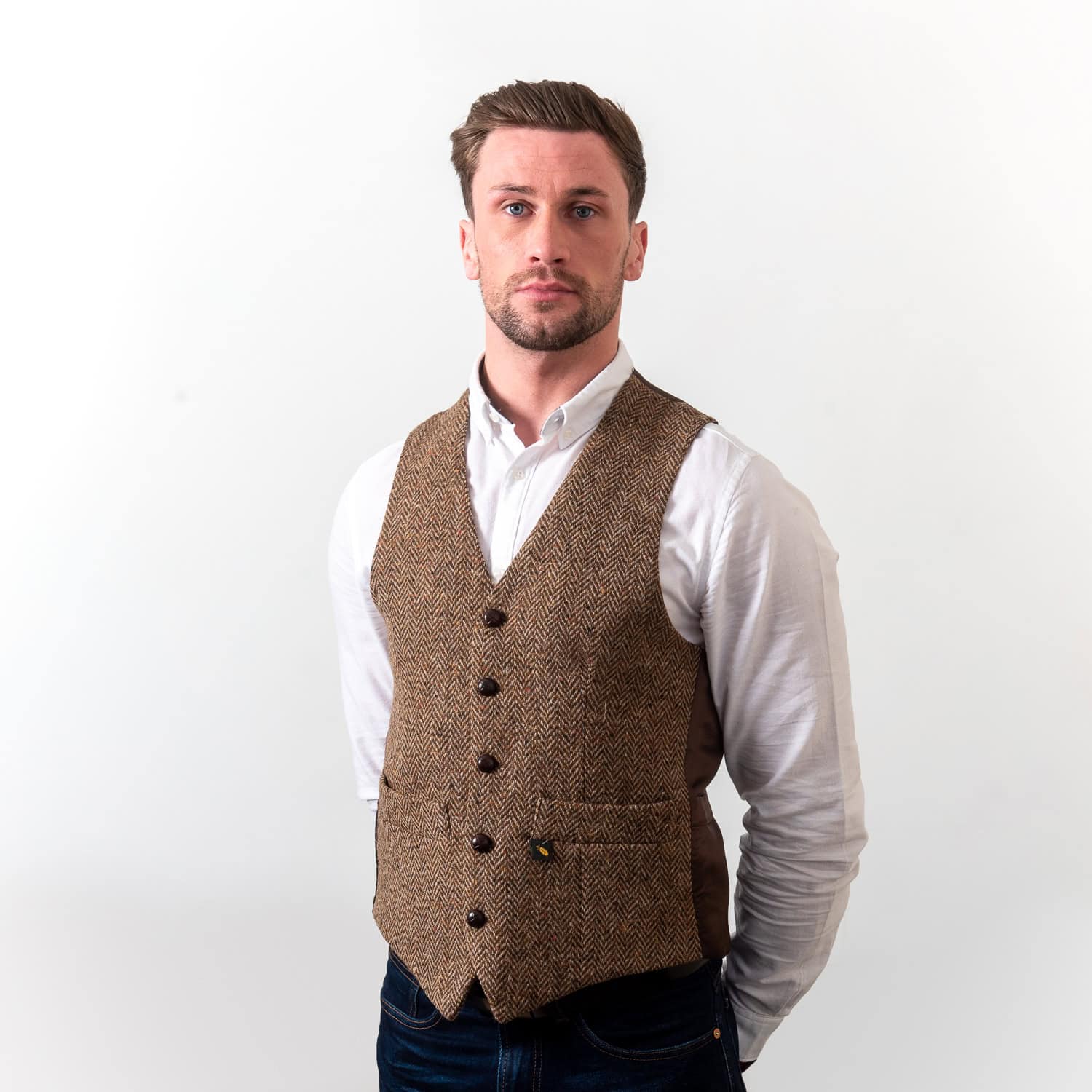 Brown Herringbone Donegal Tweed Vest Waistcoat - Tweed Clothing