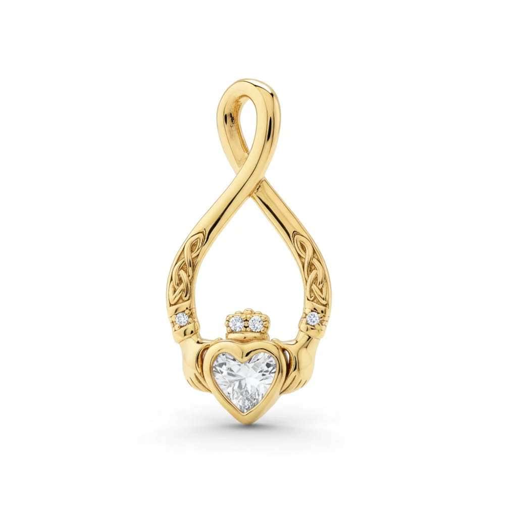 Gold-Plated Sterling Silver Claddagh Teardrop Pendant - CZ Heart - Baby & Christening Gifts