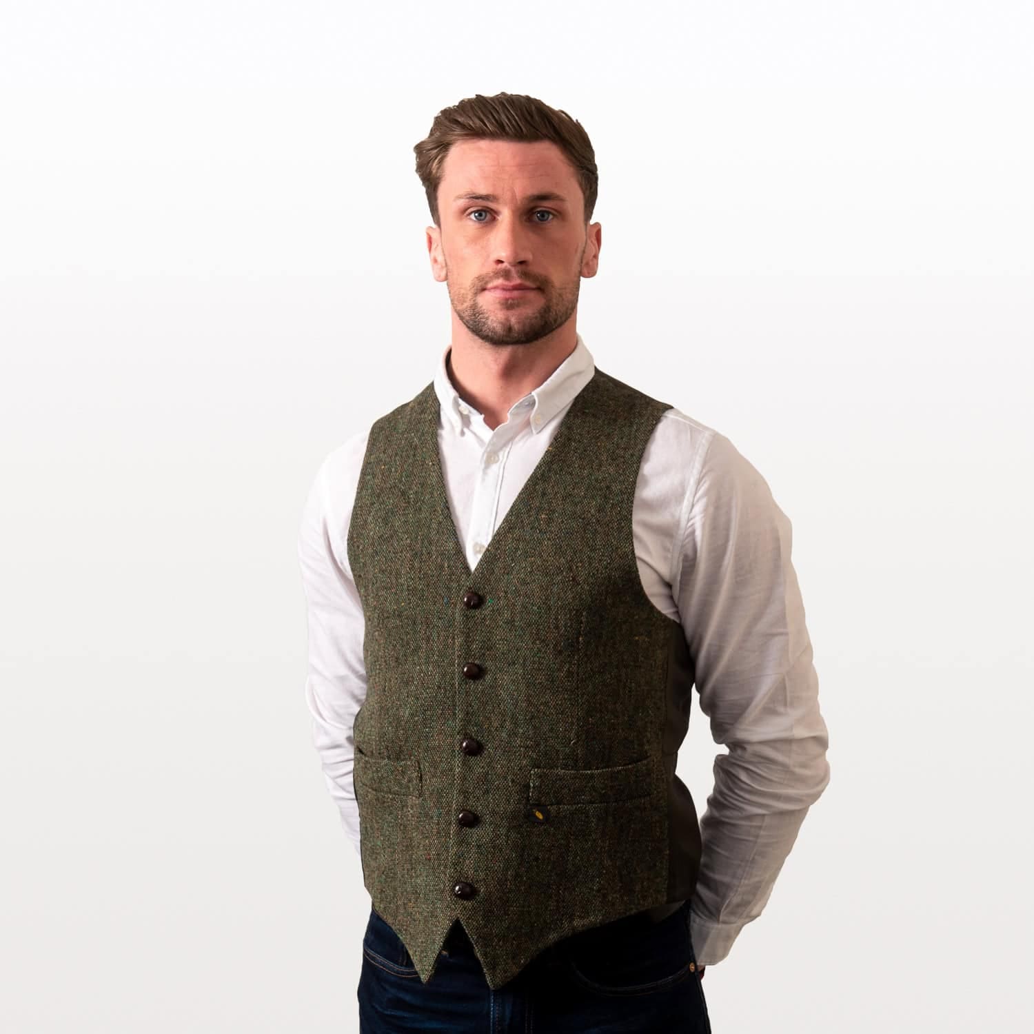 Green Salt & Pepper Donegal Tweed Vest Waistcoat - Tweed Clothing