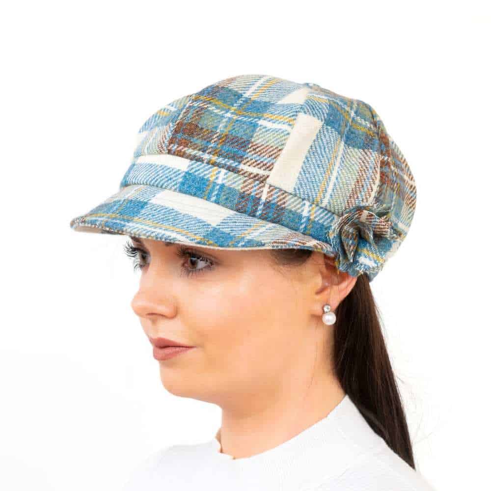 Shannon Women’s Cap – Muted Blue Check Tweed - Hats | Caps | Clothing