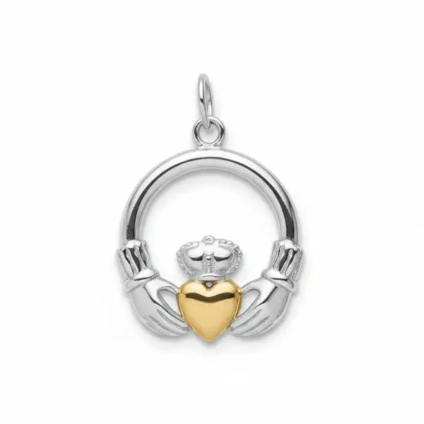 Sterling Silver Claddagh Pendant - Gold-Plated Heart – 18” Chain - Baby & Christening Gifts