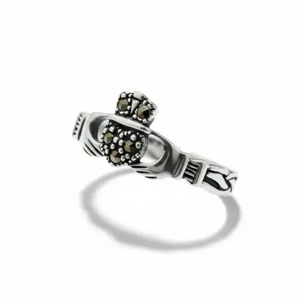 Sterling Silver Claddagh Ring with Marcasite Heart & Crown - Irish Gifts