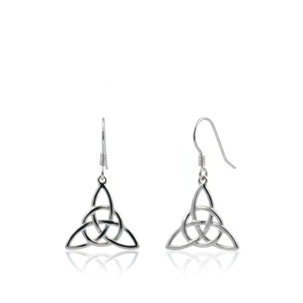 Sterling Silver Trinity Knot Drop Earrings with Circle - Irish Gifts