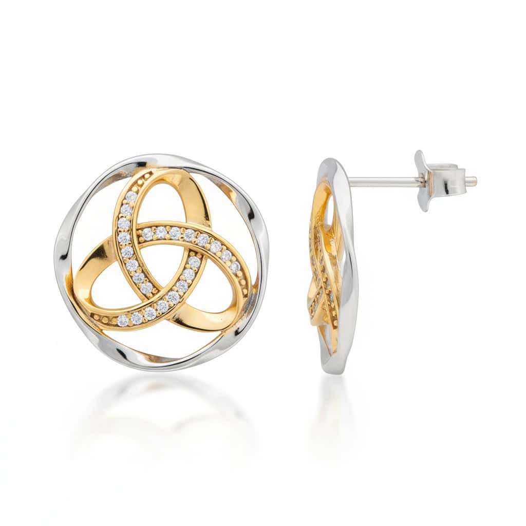 Two-Tone Sterling Silver Trinity Knot Earrings with Gold Plating - Irish Gifts