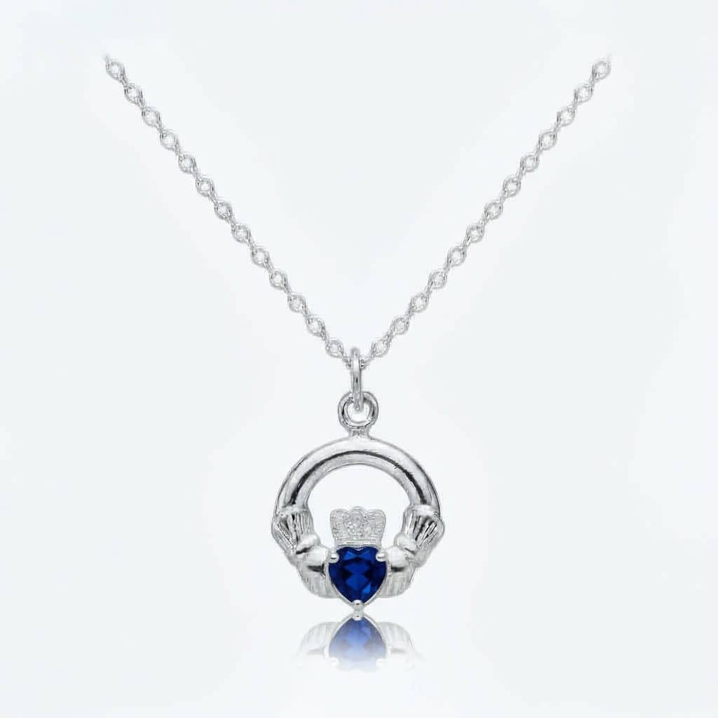 Sterling Silver Claddagh September Birthstone Pendant – Sapphire - Irish Gifts