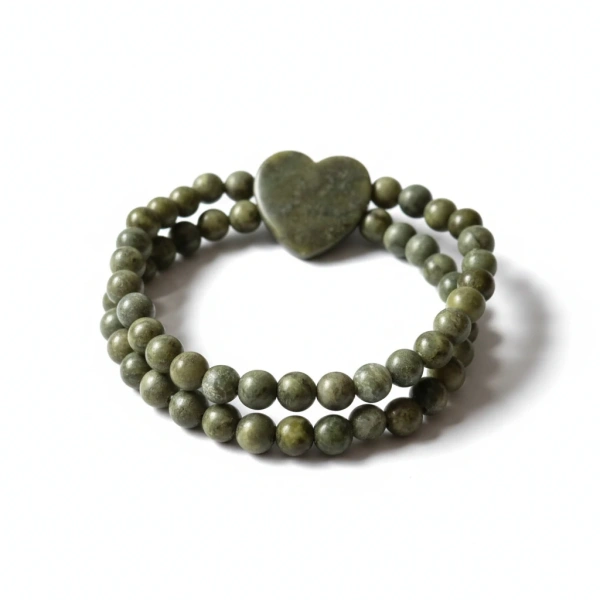 Connemara Marble Double Bead Bracelet with Heart Centre - Connemara Marble - Image 1