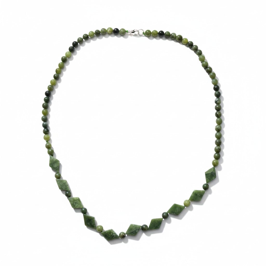 Connemara Marble Beaded Necklace with Diamond Accents - Connemara Marble