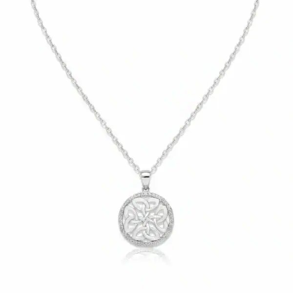 Sterling Silver Round Pendant with Four Trinity Design - Irish Gifts