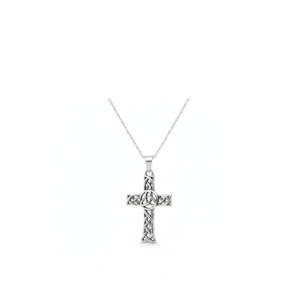 Sterling Silver Small Celtic Cross with Knots & Trinity Centre - Irish Gifts