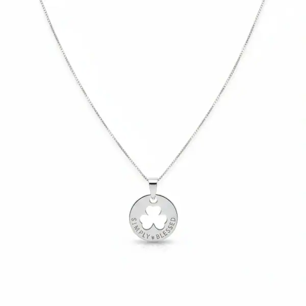 Sterling Silver Round Shamrock Pendant – “Simply Blessed” - Irish Gifts