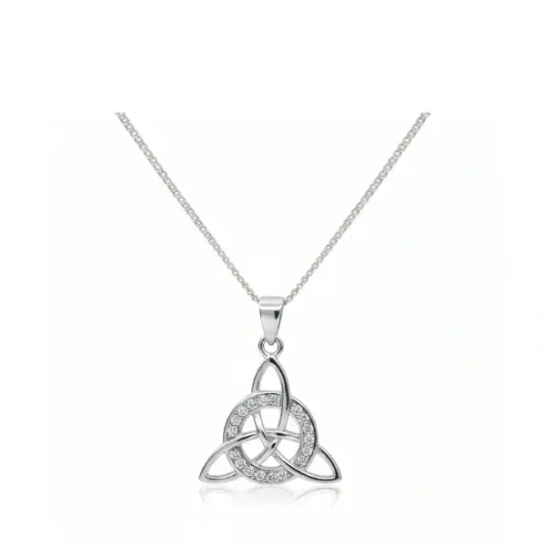Sterling Silver Trinity Knot Pendant with CZ Circle - Irish Gifts