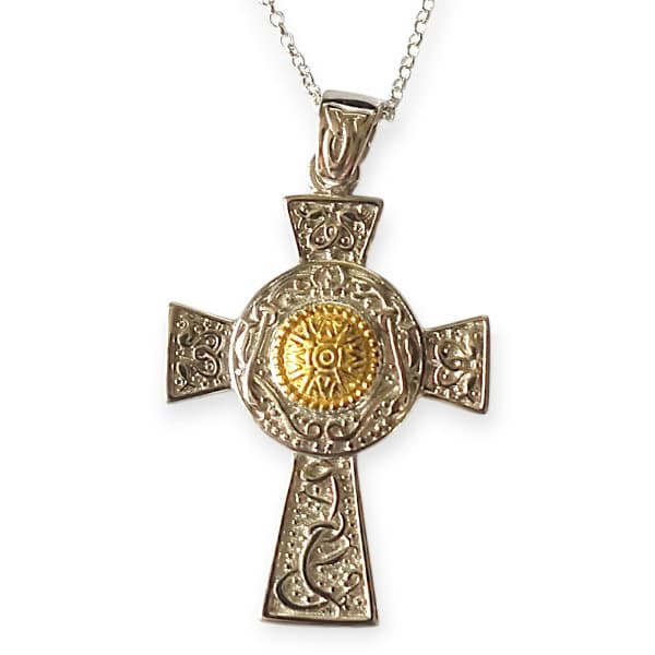 Silver Celtic Cross - Gold Plated Centre - Large - Communion Gifts