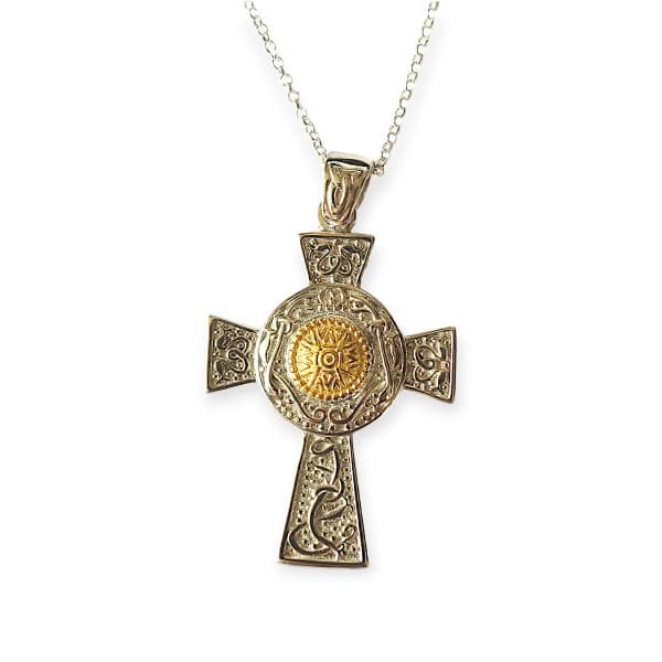 Silver Celtic Cross - Gold Plated Centre - Large - Communion Gifts - Image 1
