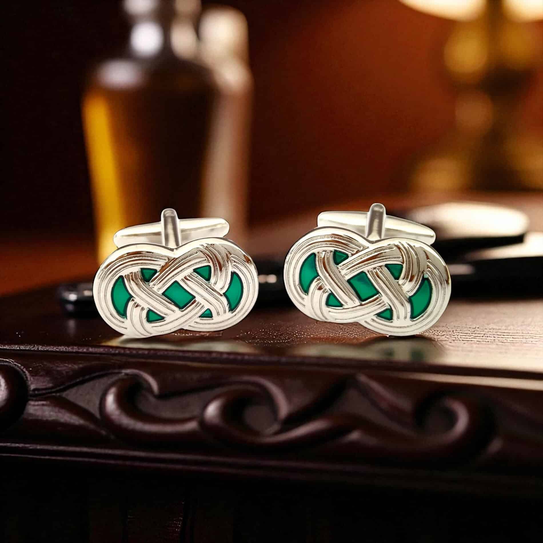 Celtic Knot Cufflinks - Green Weave - Irish Gifts
