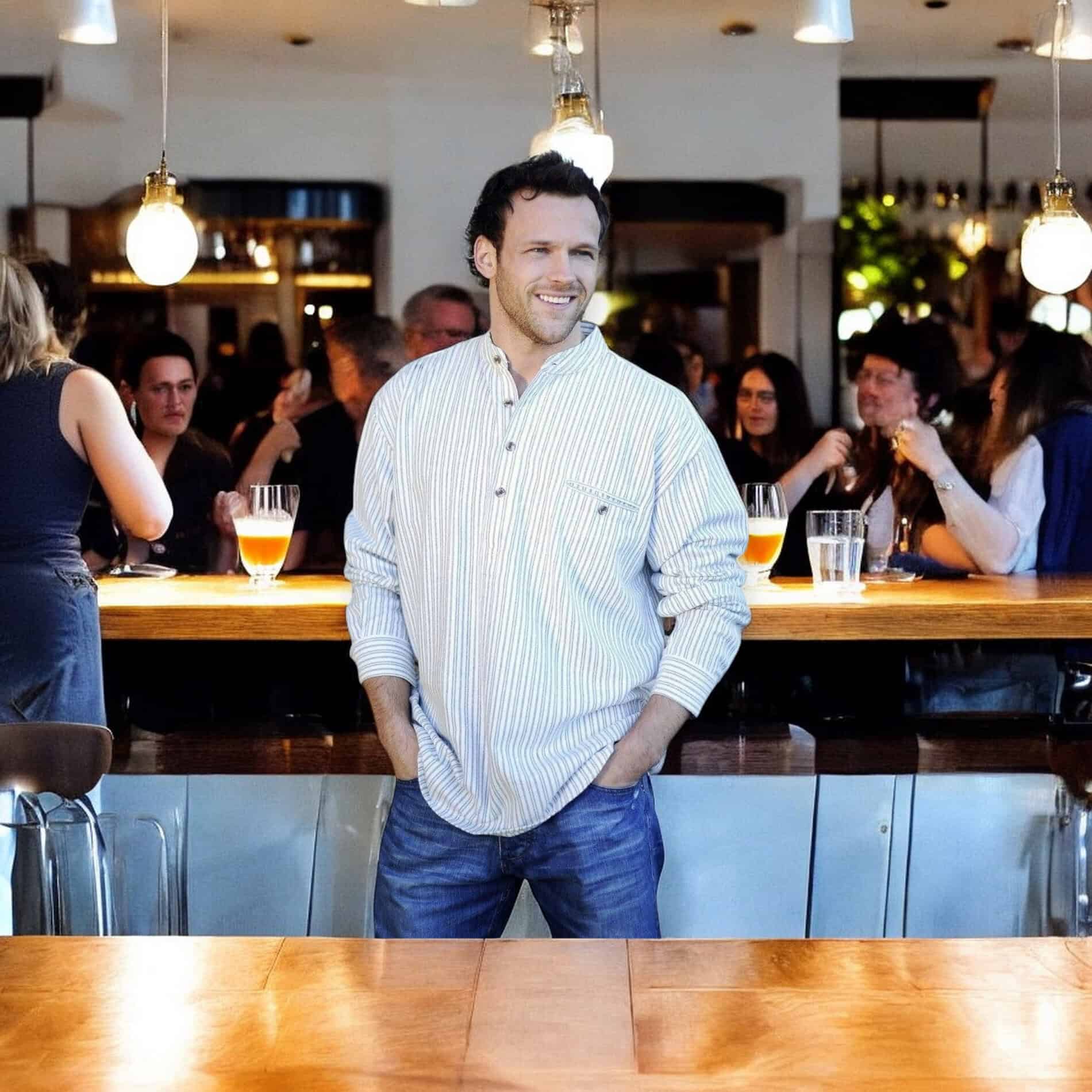 Cotton Grandfather Shirt - Blue with White Stripe - Made in Ireland - Grandfather Shirts