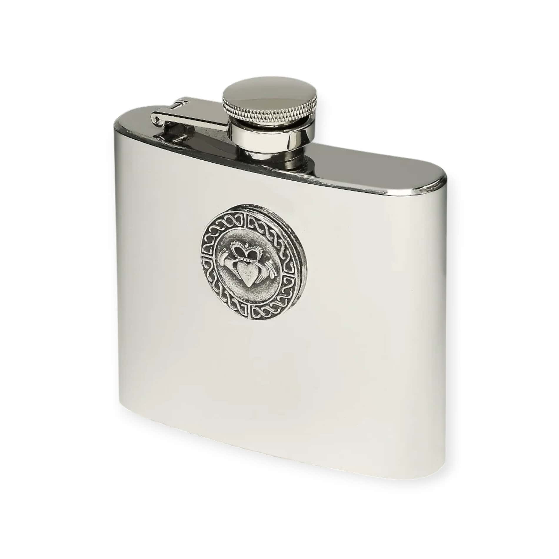 Stainless Steel 5oz Hip Flask - Claddagh Design - Irish Bar/Guinness - Image 1