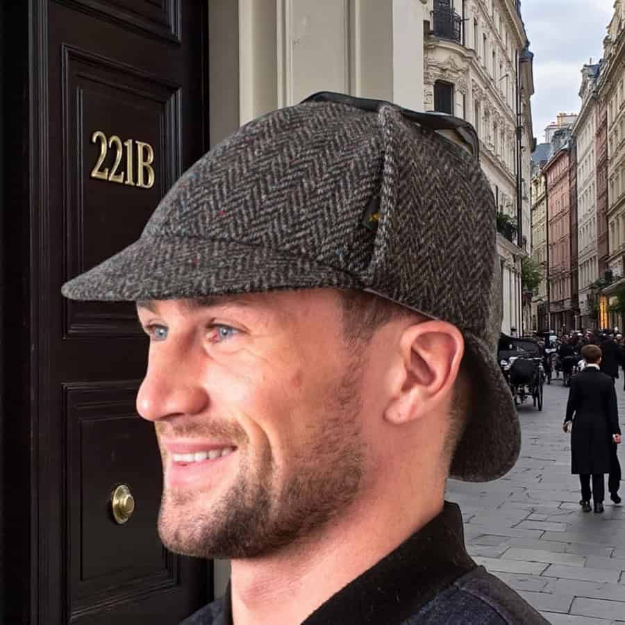 Deerstalker Sherlock Holmes Hat - Charcoal Donegal Tweed - Hats | Caps | Clothing