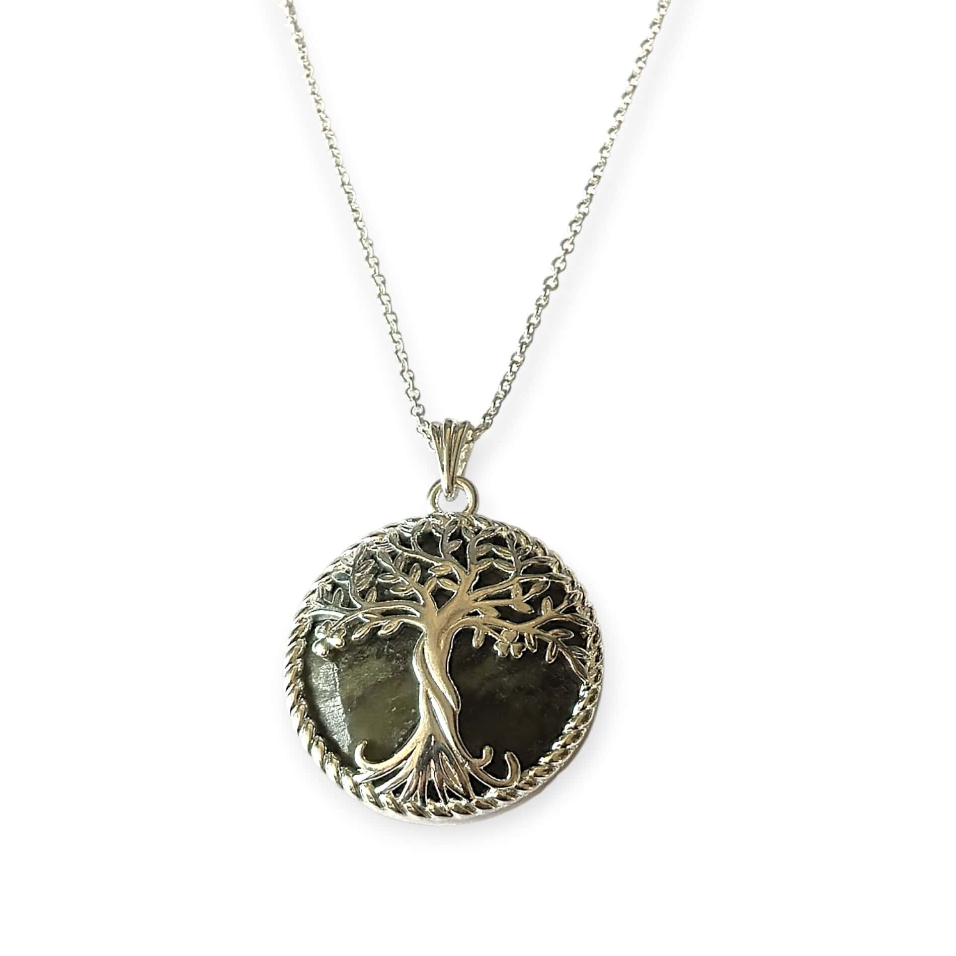 Tree of Life Silver Plated Pendant with Connemara Marble - Communion Gifts