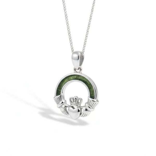 Connemara Marble Claddagh Pendant - Sterling Silver - Confirmation Gifts