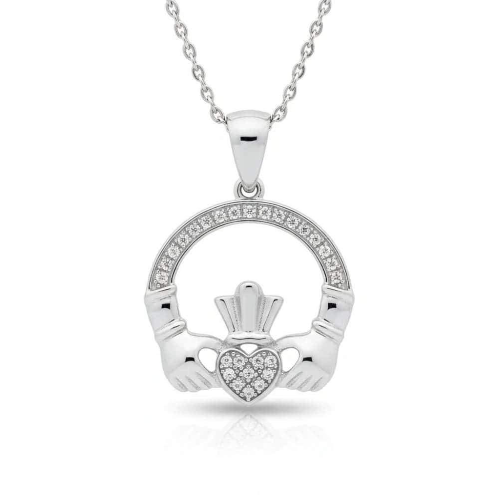 Claddagh Pendant Necklace Large - Sterling Silver with CZ - Baby & Christening Gifts - Image 1