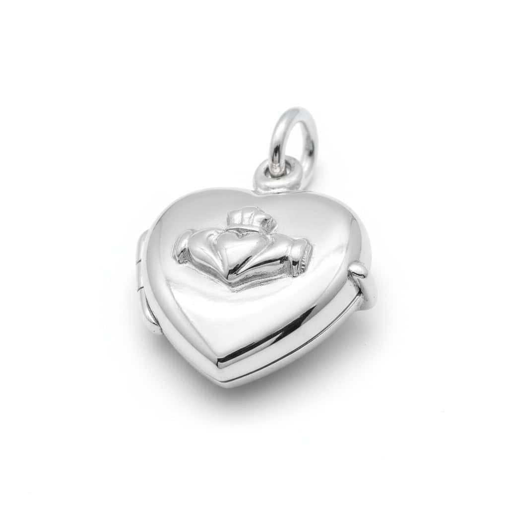 Large Sterling Silver Heart-Shaped Claddagh Locket – 18” Chain - Baby & Christening Gifts
