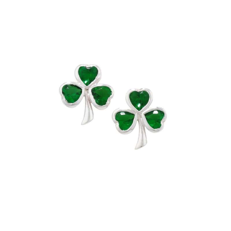 Sterling Silver Shamrock Earrings with Green CZ Stones - Communion Gifts