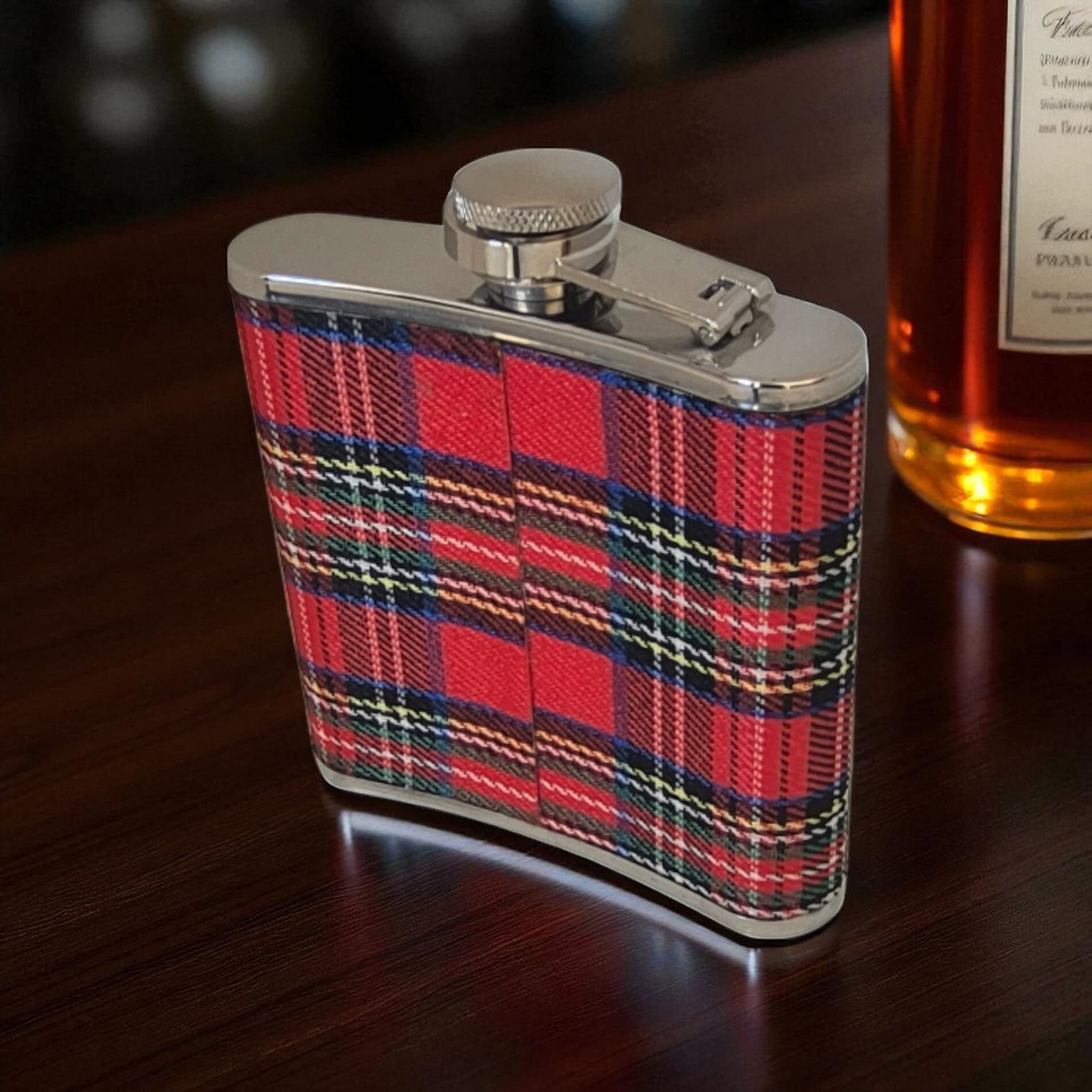Royal Stewart Tartan Hip Flask – 6oz Stainless Steel - Irish Bar/Guinness - Image 1