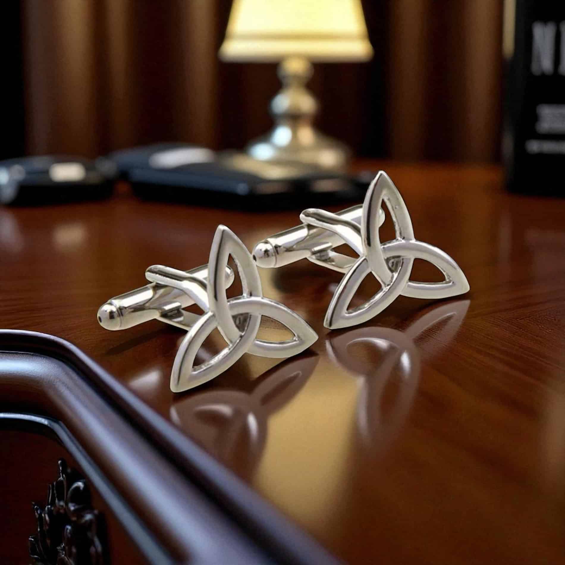 Trinity Knot Cufflinks – Rhodium Plated Irish Gift - Irish Gifts