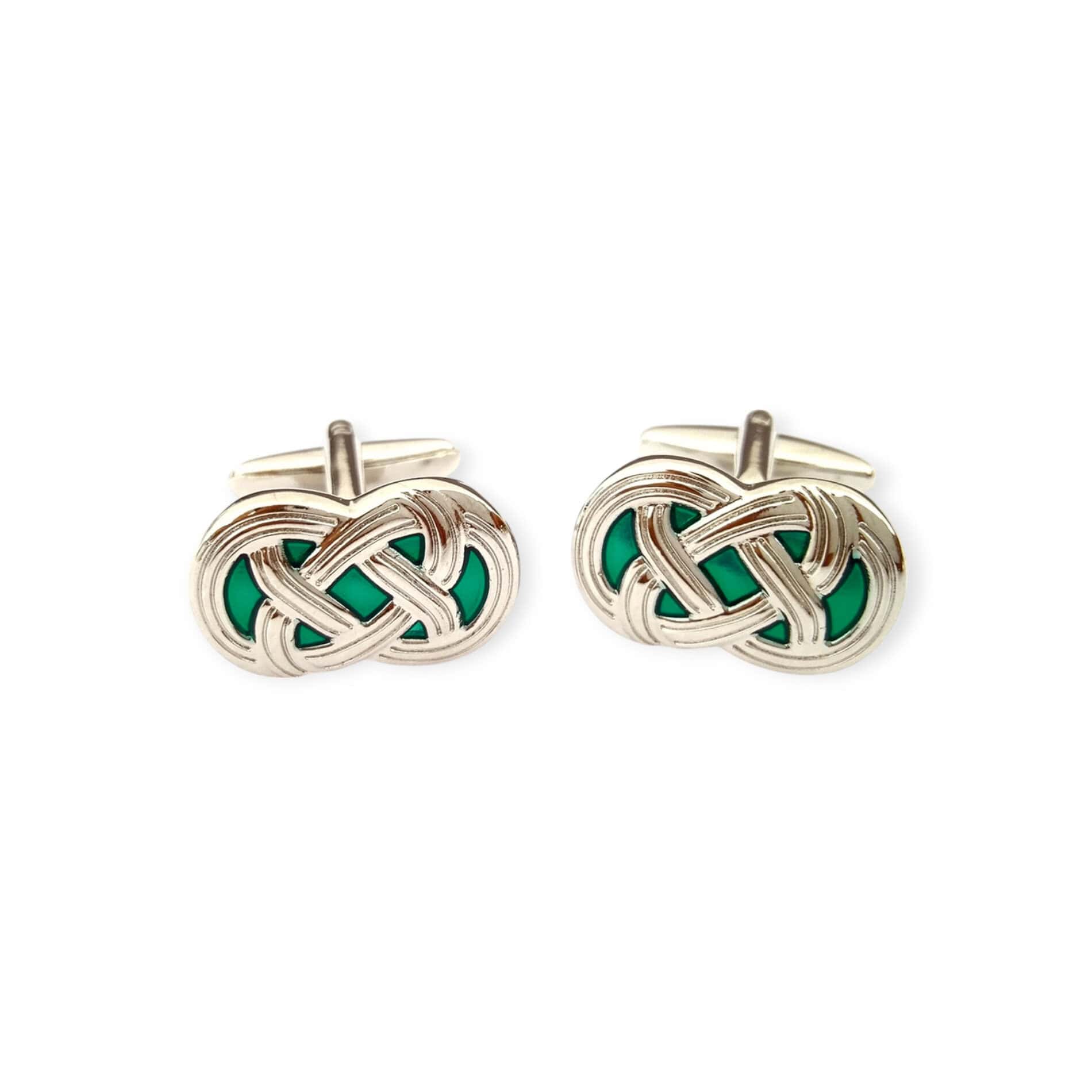 Celtic Knot Cufflinks - Green Weave - Irish Gifts - Image 2