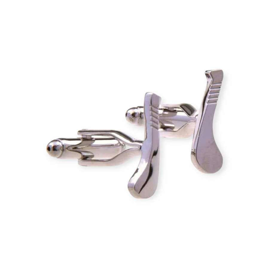 Irish Hurley Cufflinks - Rhodium Finished Hurls - Irish Gifts - Image 1
