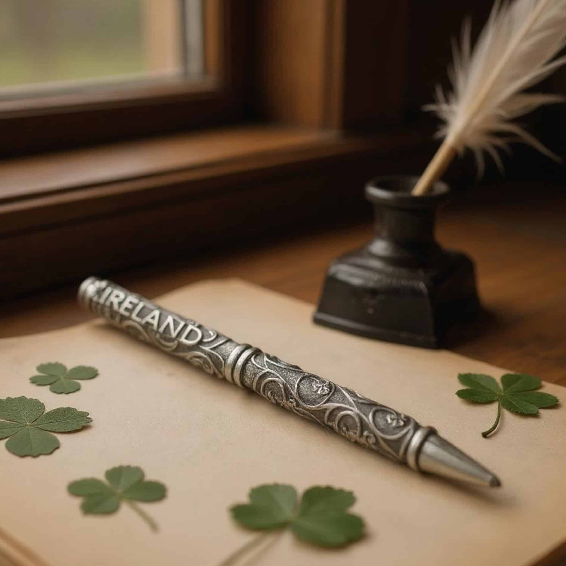 Shamrock Pewter Pen – Handmade Ballpoint by Mullingar - Irish Gifts