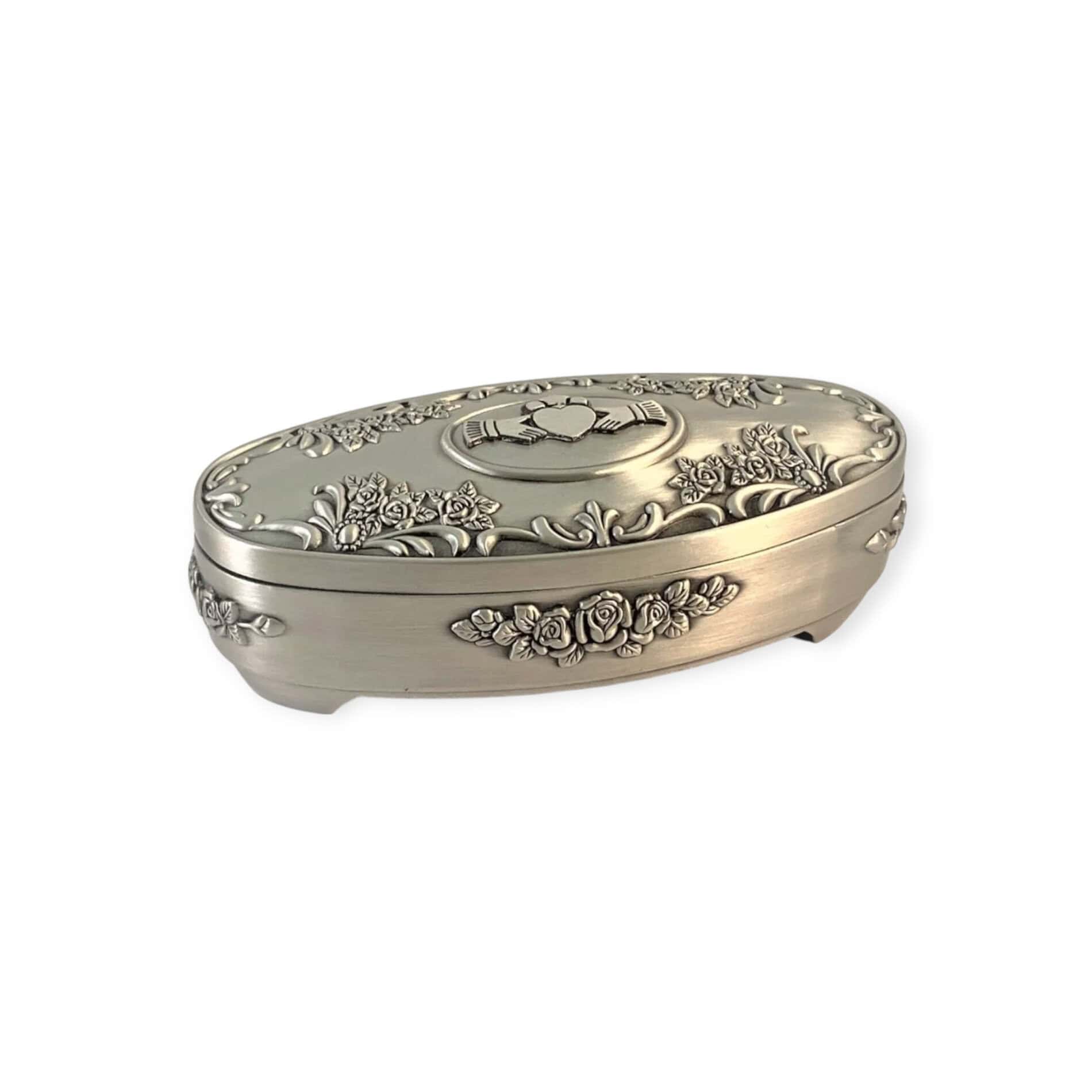 Oval Claddagh Jewellery Box – Mullingar Pewter - Irish Gifts - Image 2
