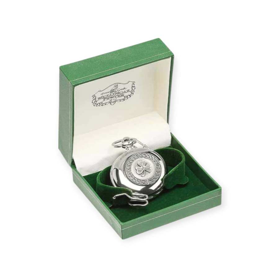 Mullingar Pewter Pocket Watch – Shamrock Design - Irish Gifts - Image 2