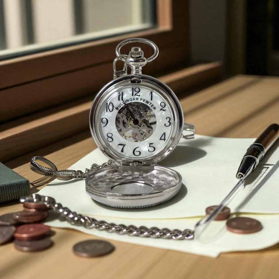 Mechanical Pocket Watch with Map of Ireland – Mullingar Pewter - Irish Gifts - Image 1