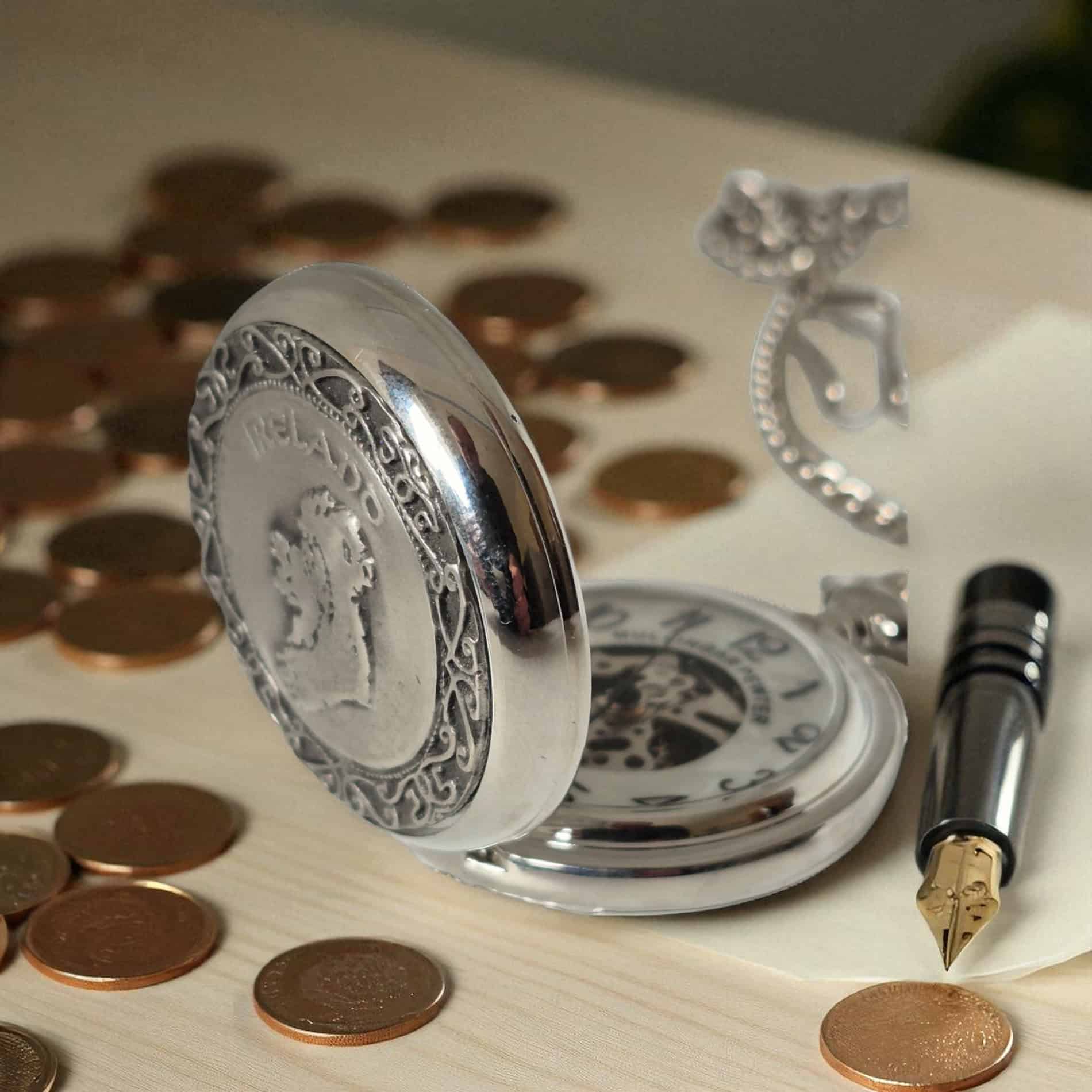 Mechanical Pocket Watch with Map of Ireland – Mullingar Pewter - Irish Gifts - Image 3