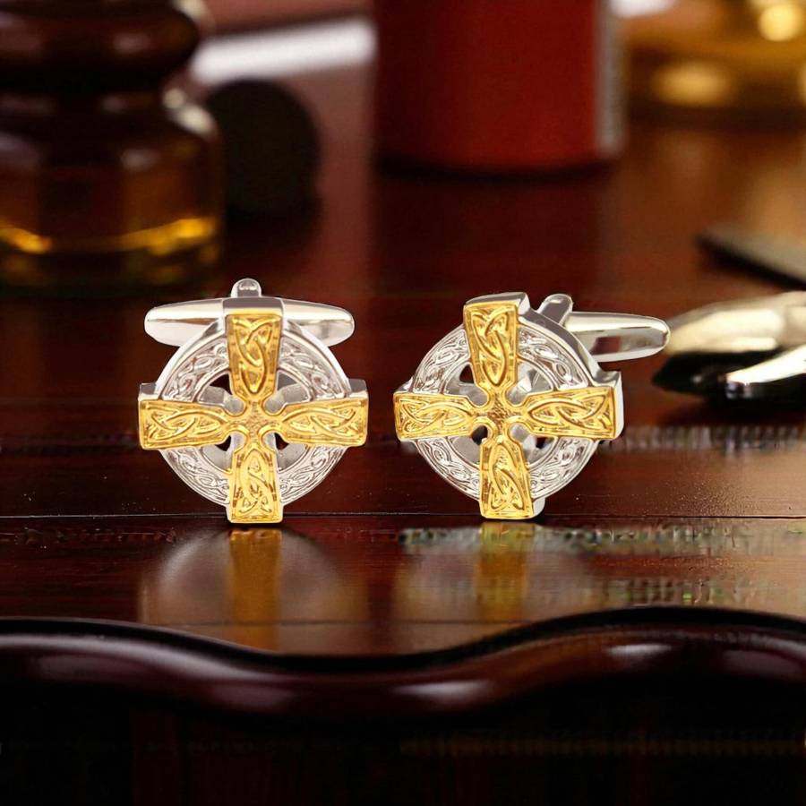 Celtic Cross Cufflinks – Two-Tone Finish - Irish Gifts