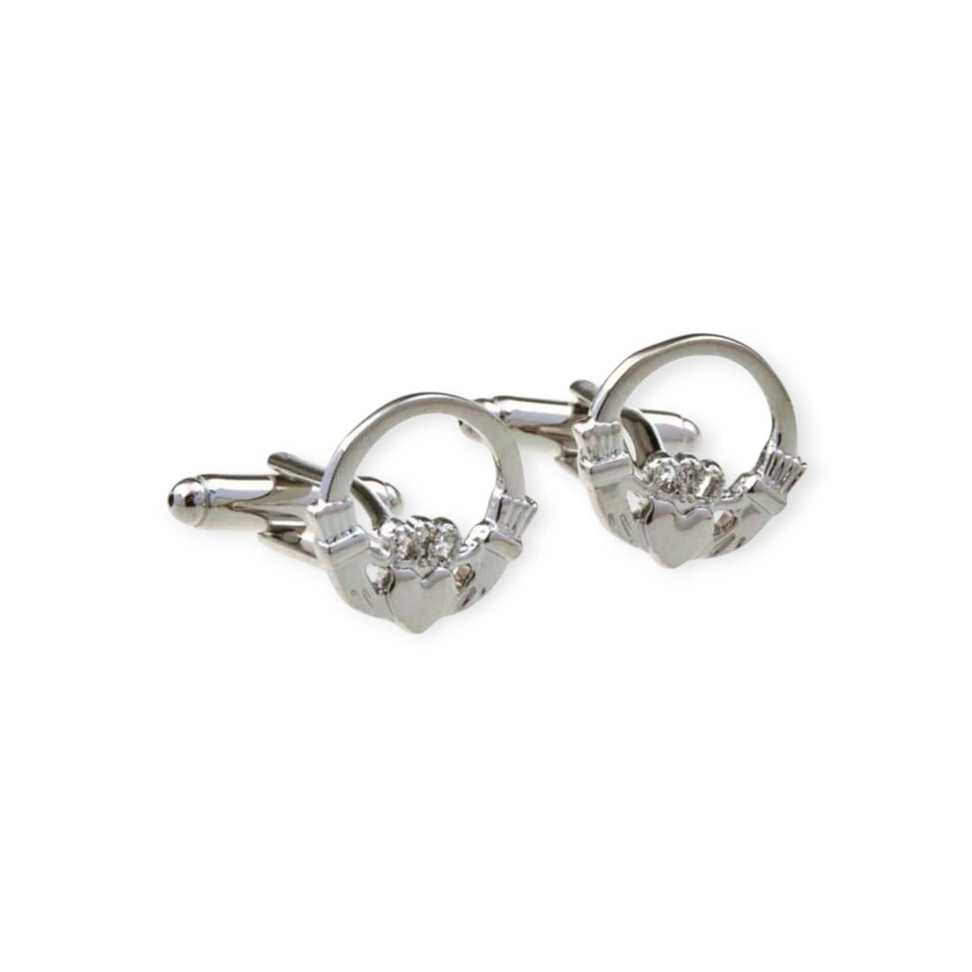 Claddagh Cufflinks – Rhodium Plated Heritage Gift - Irish Gifts - Image 1
