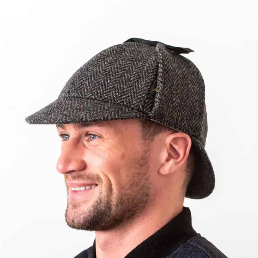 Deerstalker Sherlock Holmes Hat - Charcoal Donegal Tweed - Hats | Caps | Clothing - Image 2
