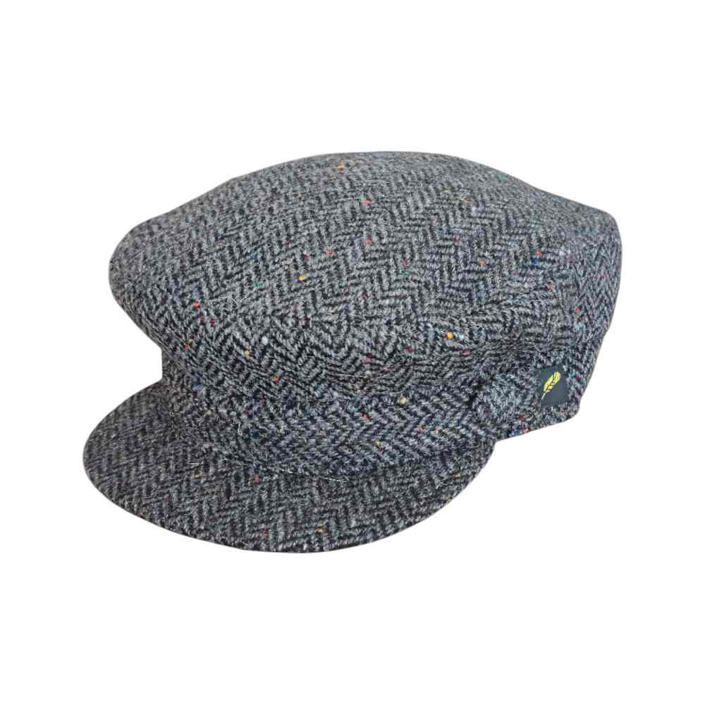 Charcoal Herringbone Donegal Tweed Skipper Hat - Donegal Tweed