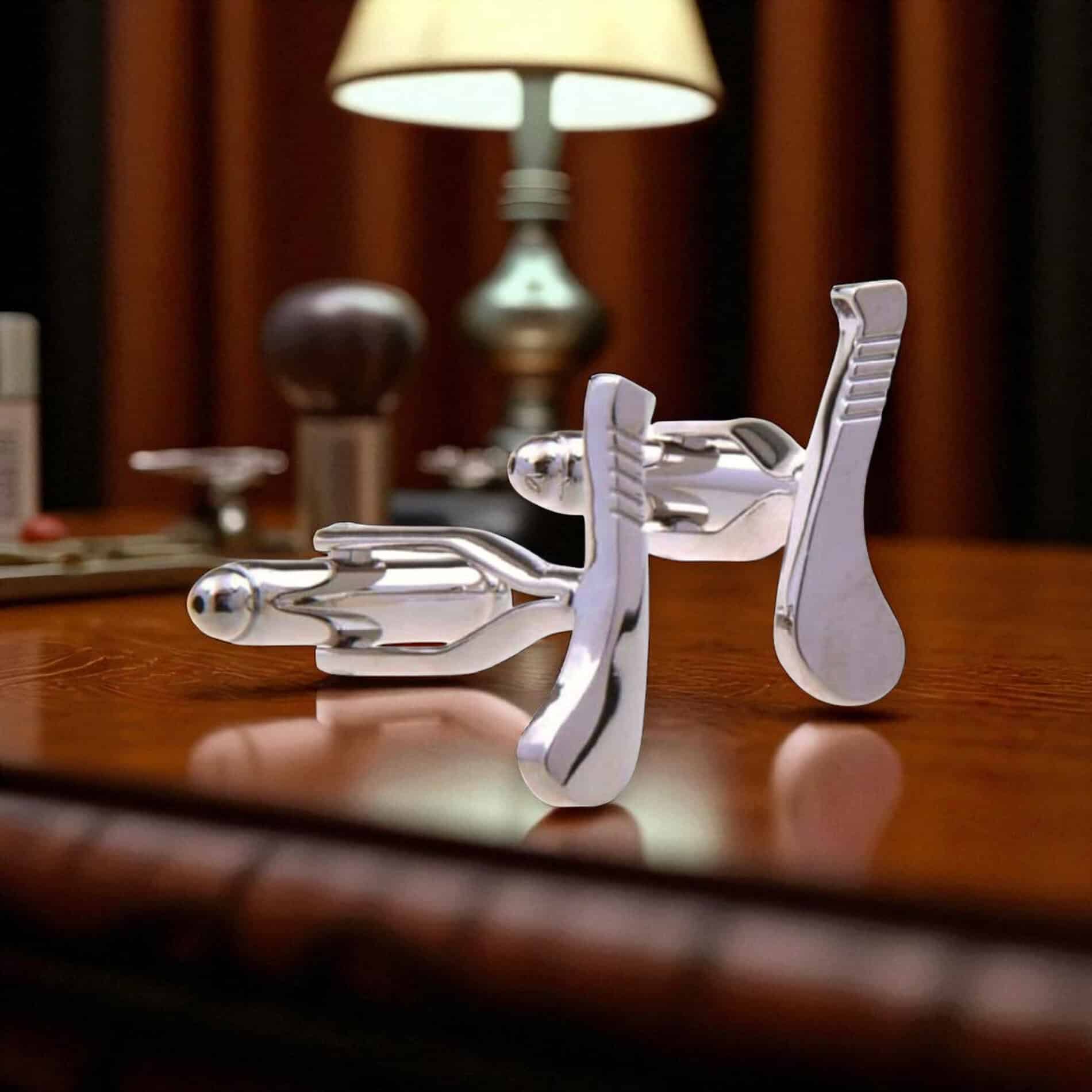 Irish Hurley Cufflinks - Rhodium Finished Hurls - Irish Gifts